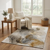 5' X 8' Brown And Ivory Abstract Shag Washable Area Rug With UV Protection - HomeRoots - Flyclothing LLC