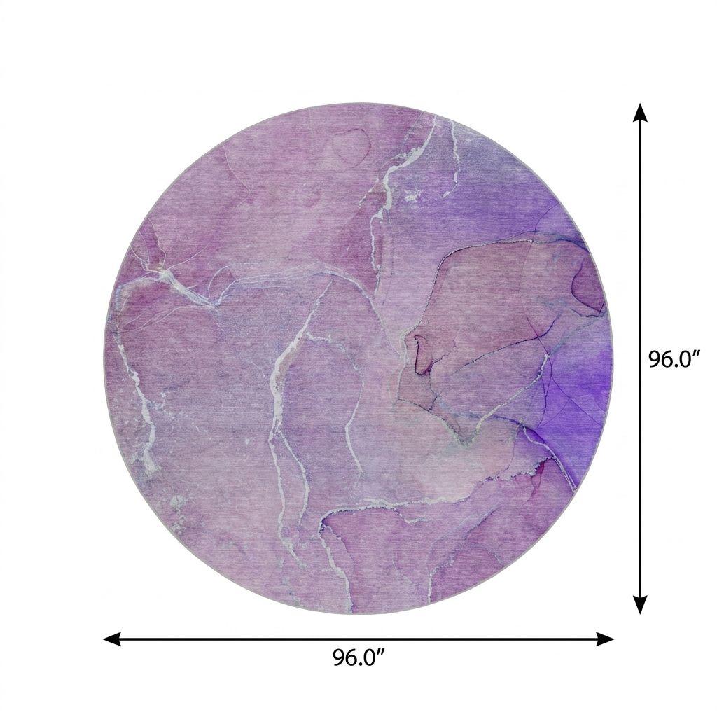8' Purple And Lavender Abstract Shag Washable Round Rug With UV Protection - HomeRoots - Flyclothing LLC
