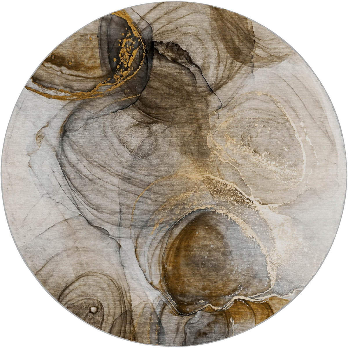8' Brown And Ivory Abstract Shag Washable Round Rug With UV Protection - HomeRoots - Flyclothing LLC