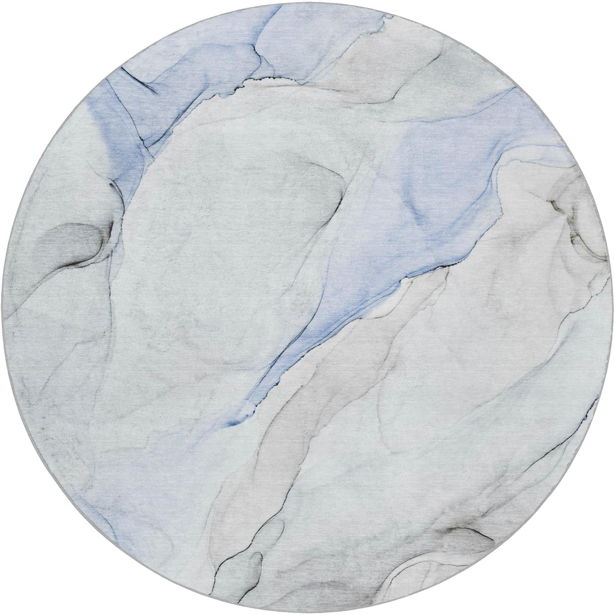 8' Blue And Denim Blue Abstract Shag Washable Round Rug With UV Protection - HomeRoots - Flyclothing LLC