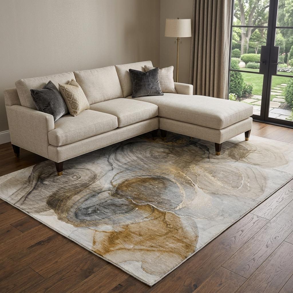 8' X 10' Brown And Ivory Abstract Shag Washable Area Rug With UV Protection - HomeRoots - Flyclothing LLC