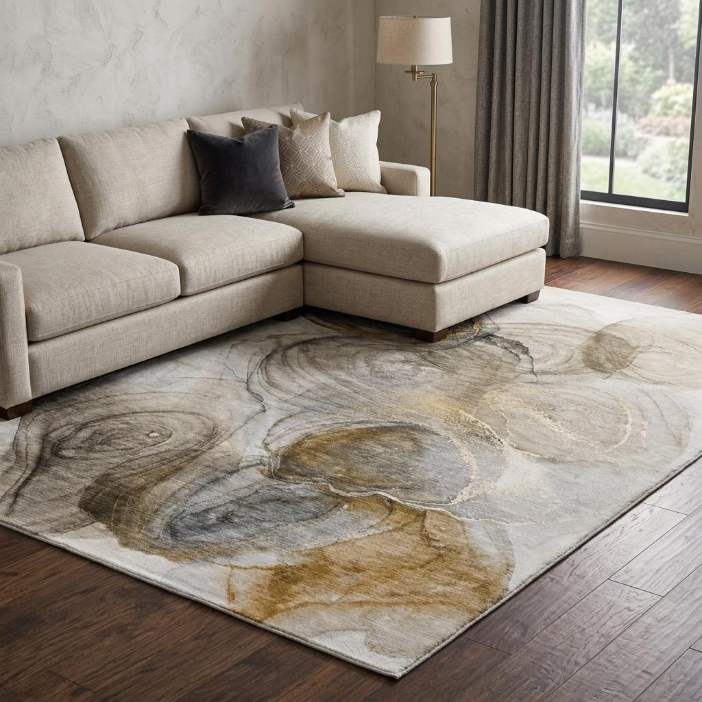 9' X 12' Brown And Ivory Abstract Shag Washable Area Rug With UV Protection - HomeRoots - Flyclothing LLC