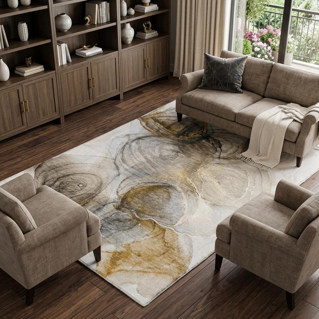 10' X 14' Brown And Ivory Abstract Shag Washable Area Rug With UV Protection - HomeRoots - Flyclothing LLC