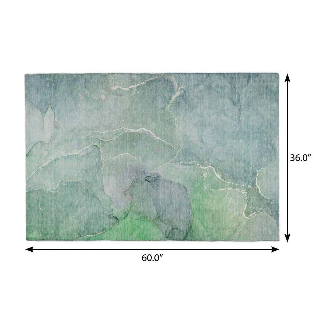 3' X 5' Teal And Green Abstract Shag Washable Area Rug With UV Protection - HomeRoots - Flyclothing LLC