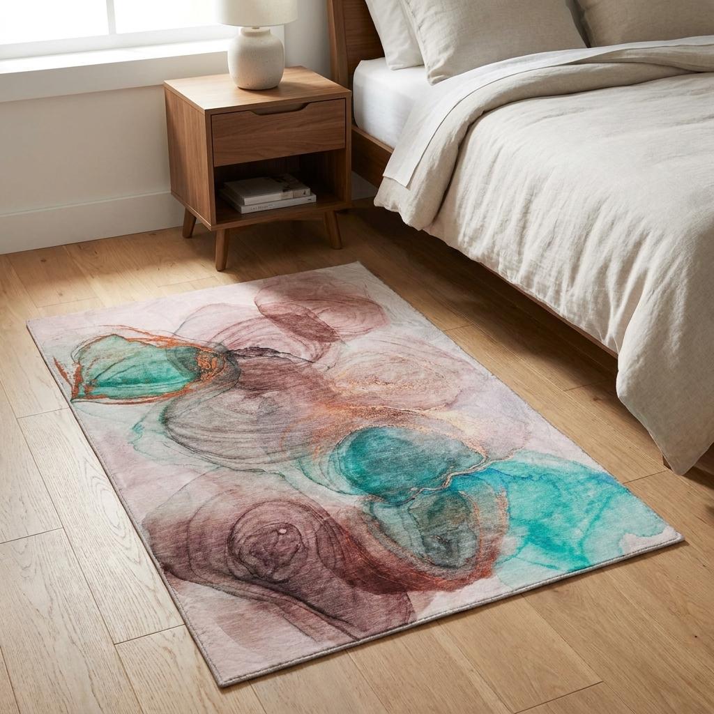 3' X 5' Burgundy And Blush Abstract Shag Washable Area Rug With UV Protection - HomeRoots - Flyclothing LLC