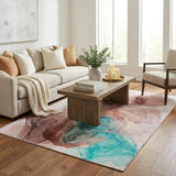 5' X 8' Burgundy And Blush Abstract Shag Washable Area Rug With UV Protection - HomeRoots - Flyclothing LLC