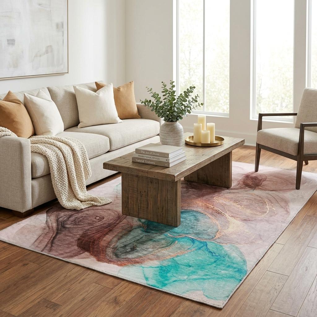 5' X 8' Burgundy And Blush Abstract Shag Washable Area Rug With UV Protection - HomeRoots - Flyclothing LLC