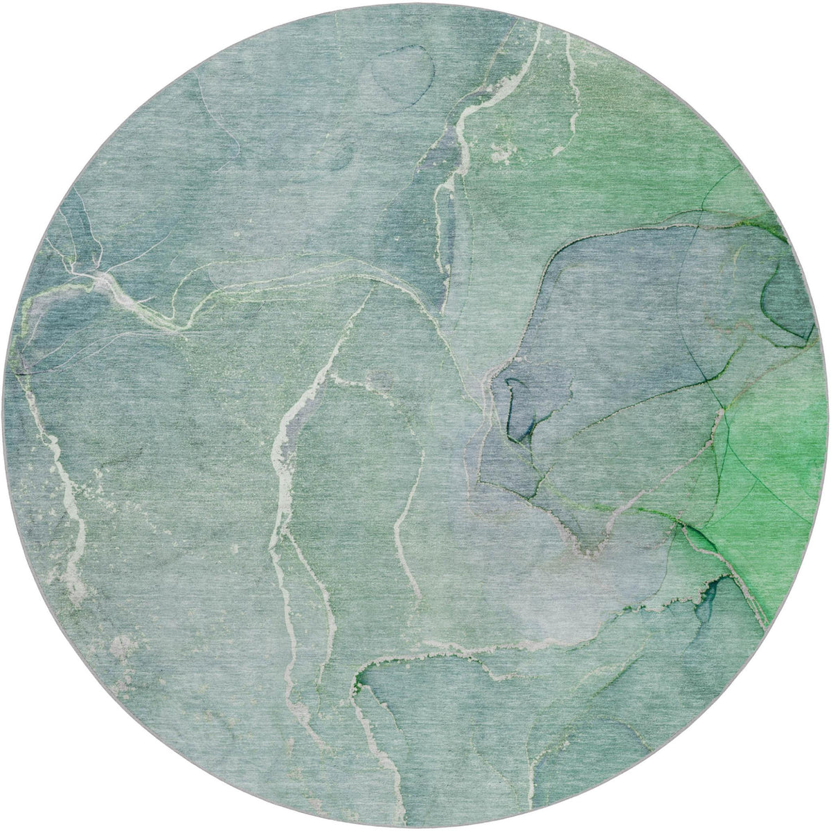 8' Teal And Green Abstract Shag Washable Round Rug With UV Protection - HomeRoots - Flyclothing LLC