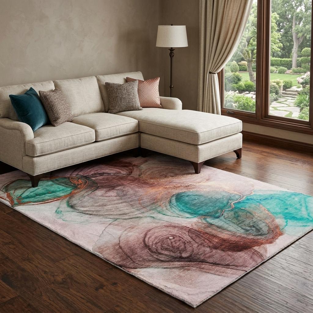 8' X 10' Burgundy And Blush Abstract Shag Washable Area Rug With UV Protection - HomeRoots - Flyclothing LLC