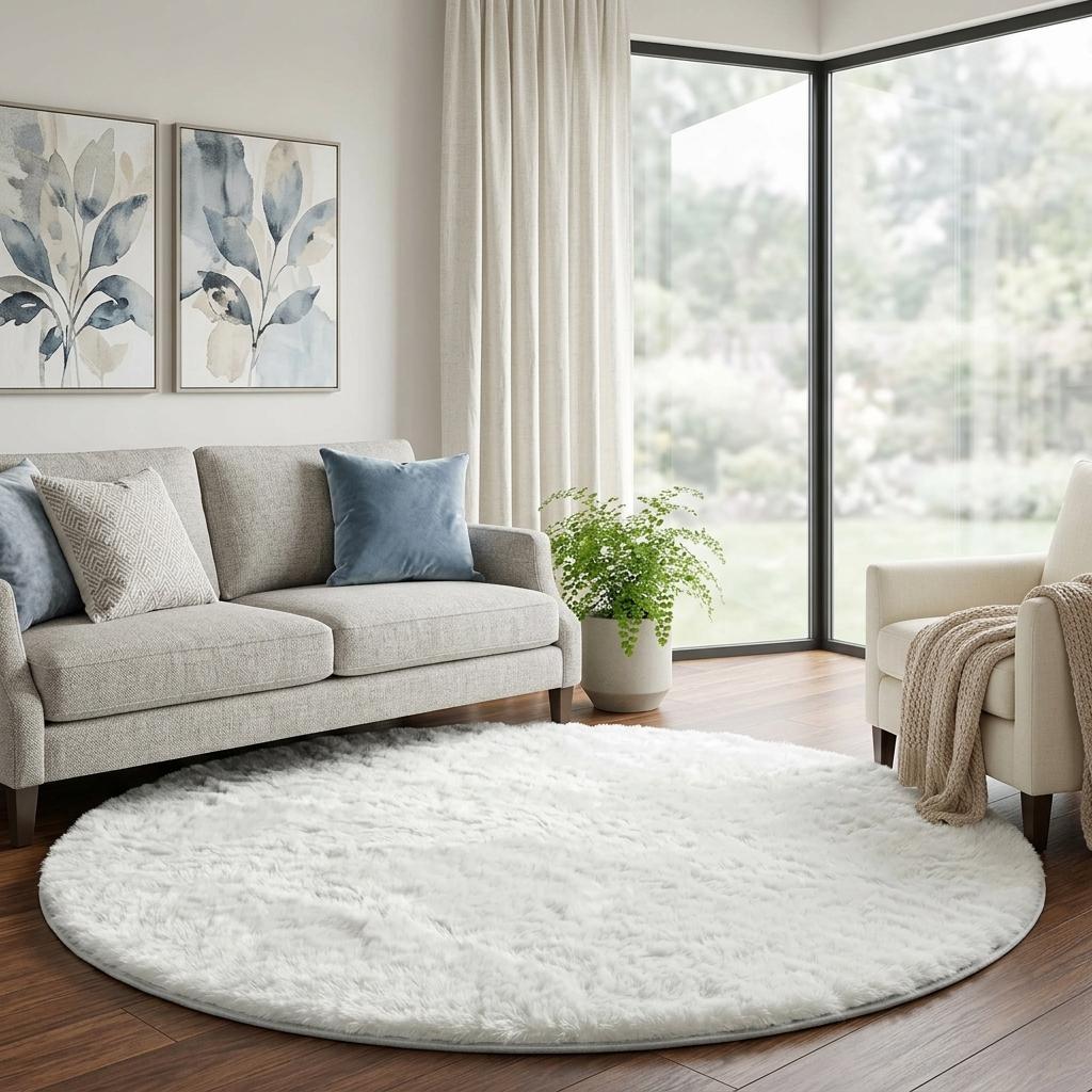 8' Gray And Charcoal Abstract Shag Washable Round Rug With UV Protection - HomeRoots - Flyclothing LLC