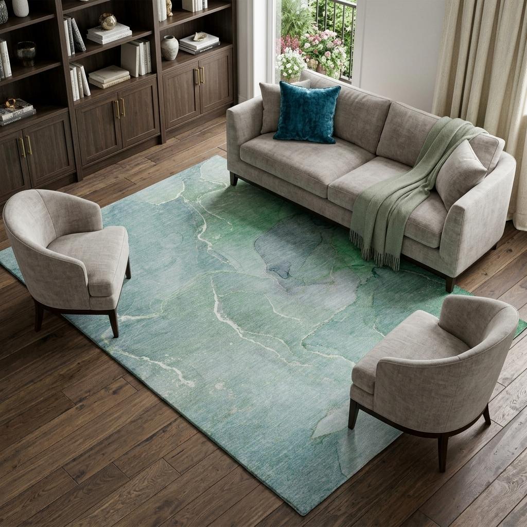 8' X 10' Teal And Green Abstract Shag Washable Area Rug With UV Protection - HomeRoots - Flyclothing LLC