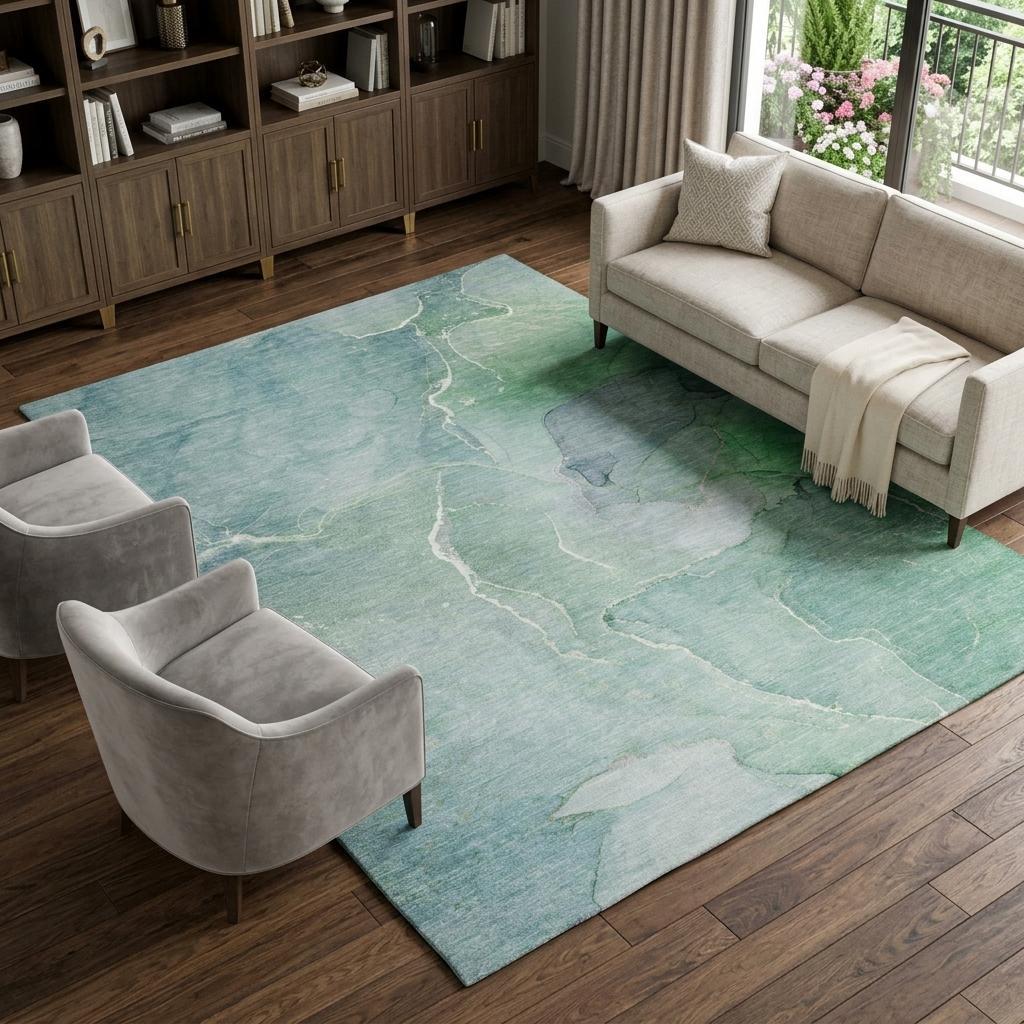 9' X 12' Teal And Green Abstract Shag Washable Area Rug With UV Protection - HomeRoots - Flyclothing LLC