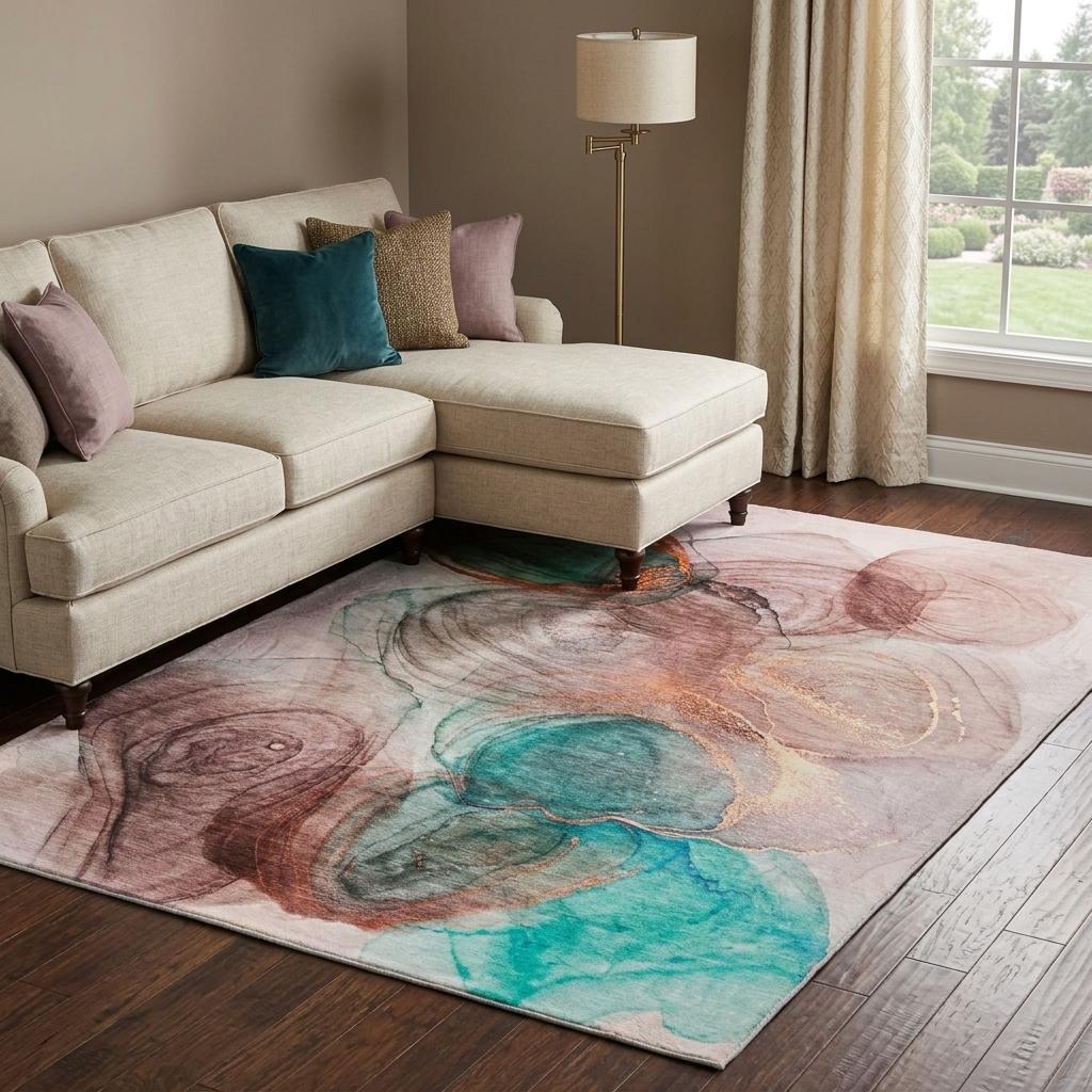 10' X 14' Burgundy And Blush Abstract Shag Washable Area Rug With UV Protection - HomeRoots - Flyclothing LLC