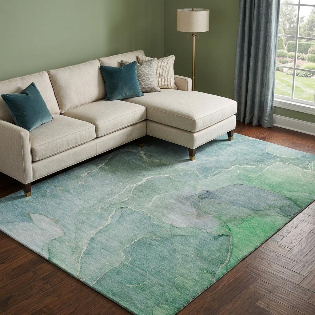 10' X 14' Teal And Green Abstract Shag Washable Area Rug With UV Protection - HomeRoots - Flyclothing LLC