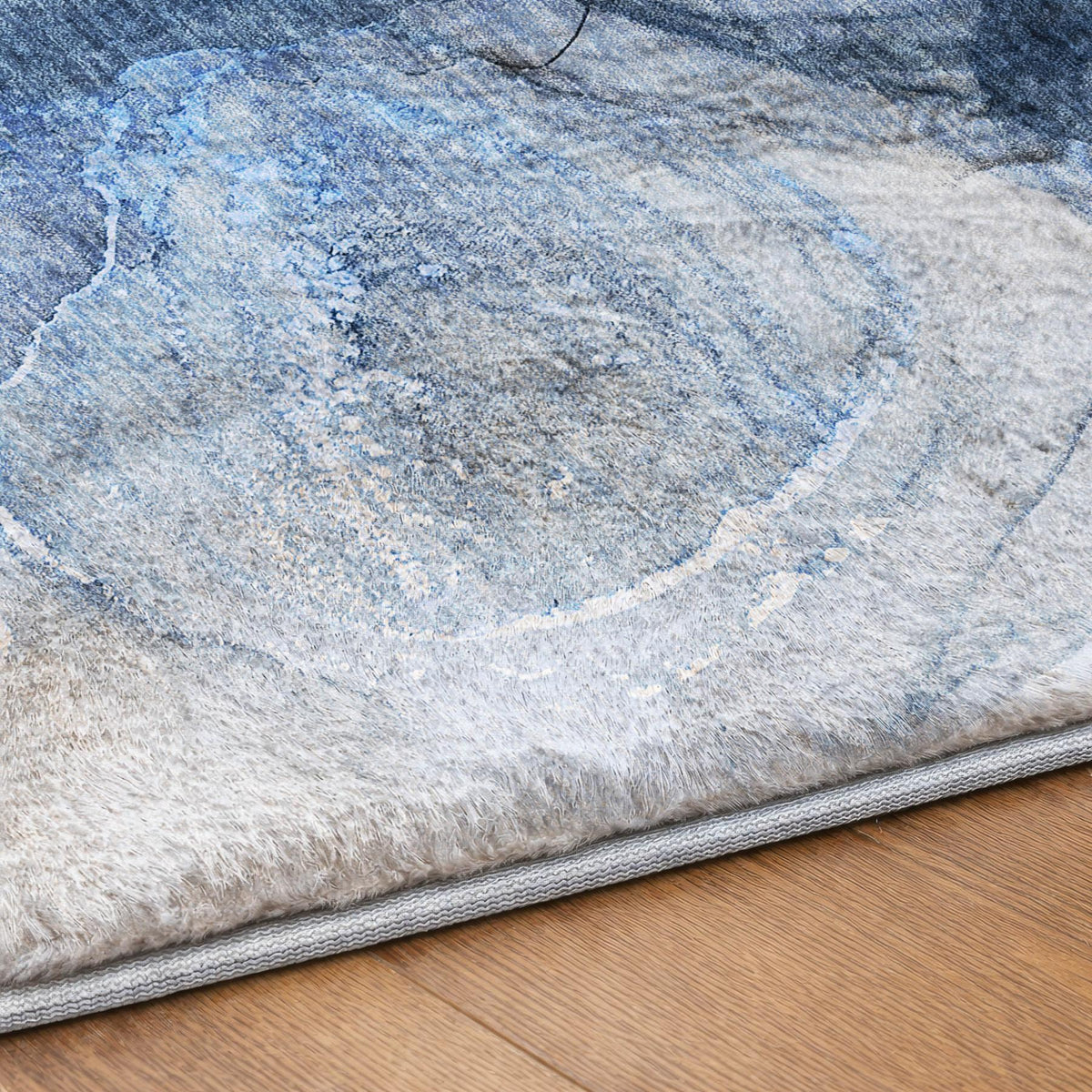 5' X 8' Navy Blue And Denim Blue Abstract Shag Washable Area Rug With UV Protection - HomeRoots - Flyclothing LLC