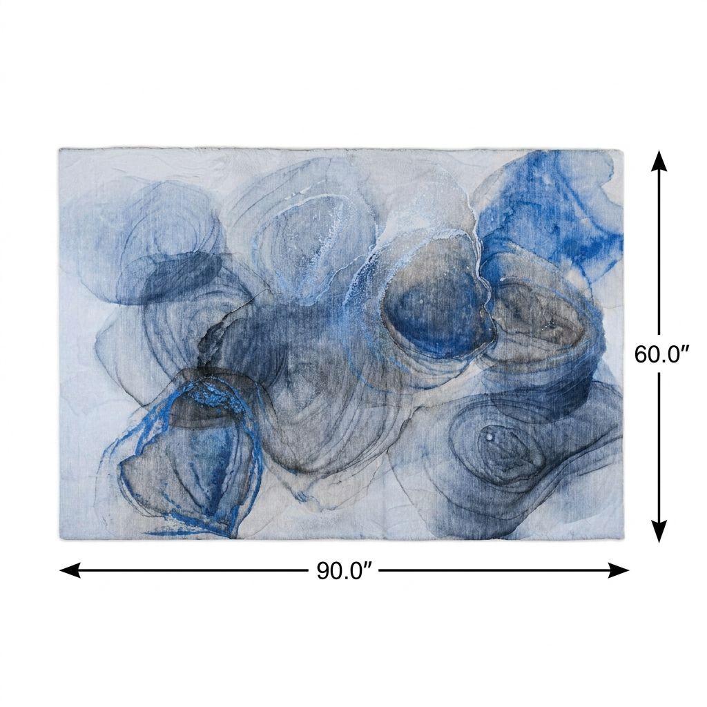 5' X 8' Navy Blue And Denim Blue Abstract Shag Washable Area Rug With UV Protection - HomeRoots - Flyclothing LLC