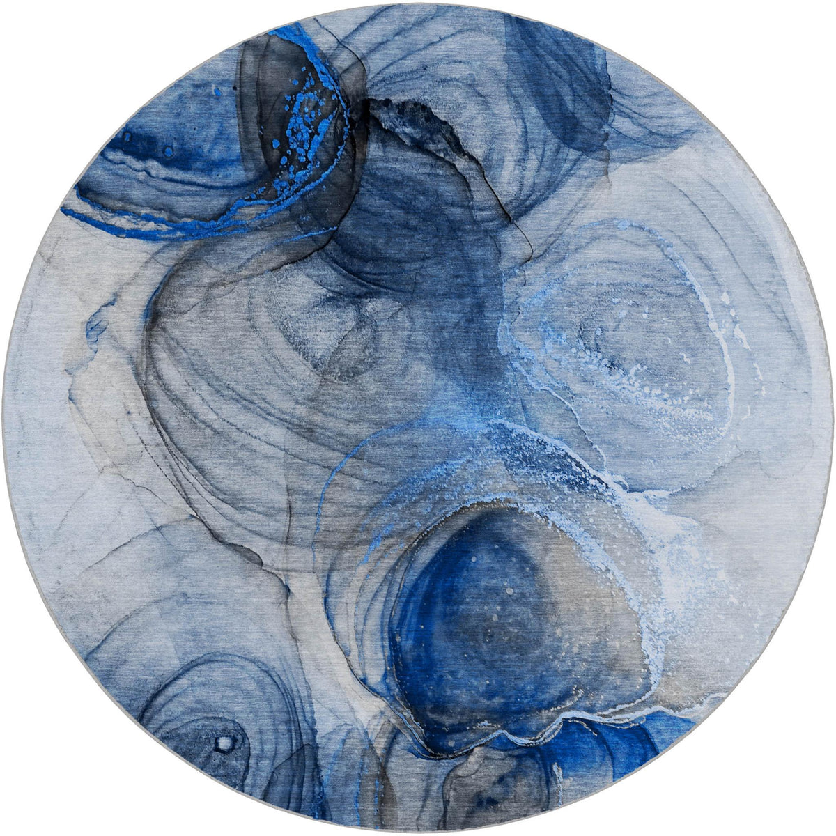 8' Navy Blue And Denim Blue Abstract Shag Washable Round Rug With UV Protection - HomeRoots - Flyclothing LLC