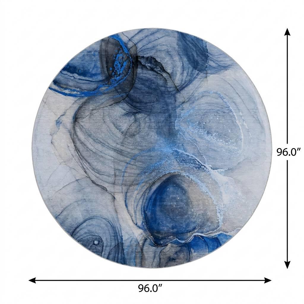 8' Navy Blue And Denim Blue Abstract Shag Washable Round Rug With UV Protection - HomeRoots - Flyclothing LLC