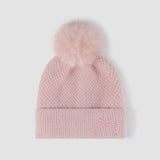 Thermal Bow Knit Hat with Pompom - Trendsi