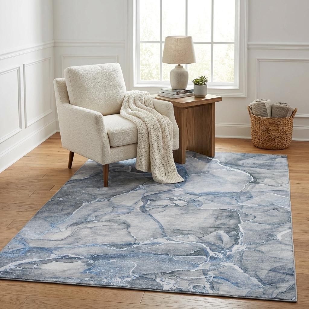 5' X 8' Blue And Gray Abstract Shag Washable Area Rug With UV Protection - HomeRoots - Flyclothing LLC