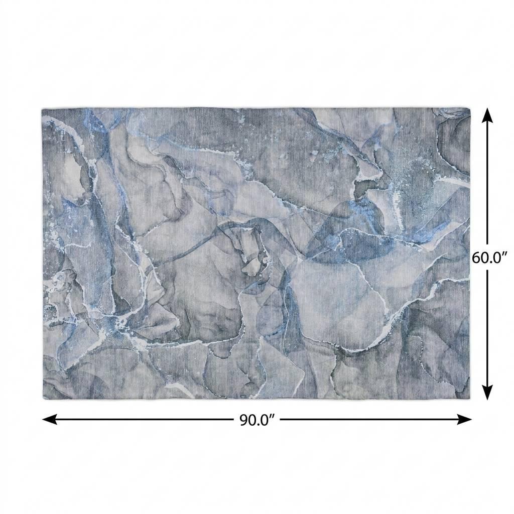 5' X 8' Blue And Gray Abstract Shag Washable Area Rug With UV Protection - HomeRoots - Flyclothing LLC