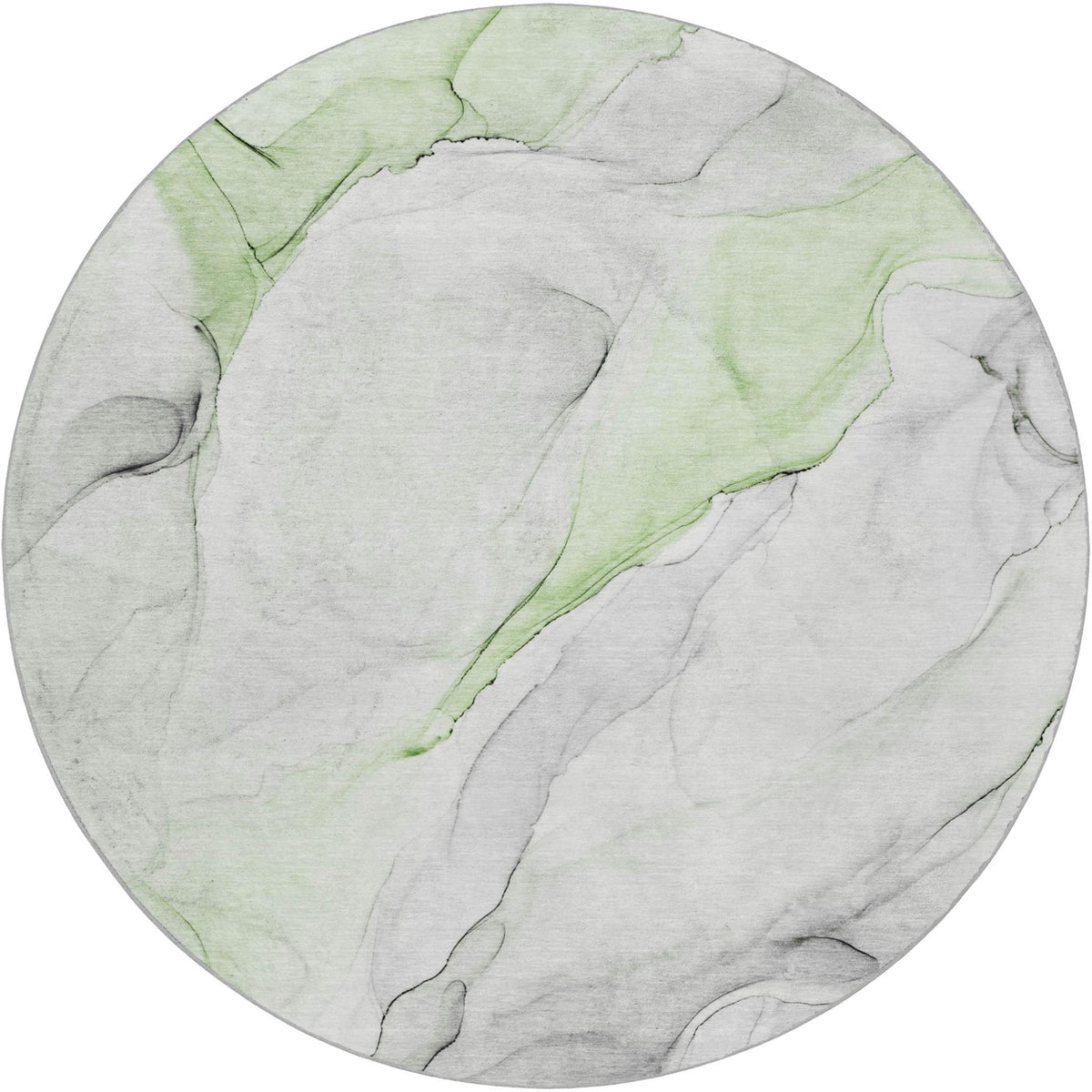 8' Green And Gray Abstract Shag Washable Round Rug With UV Protection - HomeRoots - Flyclothing LLC