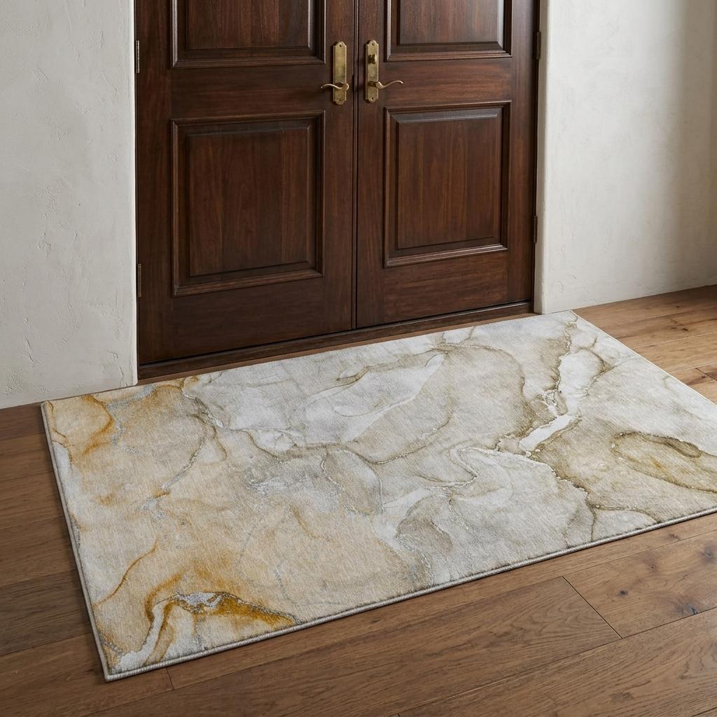 3' X 5' Brown And Taupe Abstract Shag Washable Area Rug With UV Protection - HomeRoots - Flyclothing LLC