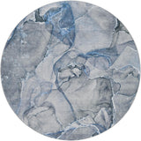 8' Blue And Gray Abstract Shag Washable Round Rug With UV Protection - HomeRoots - Flyclothing LLC