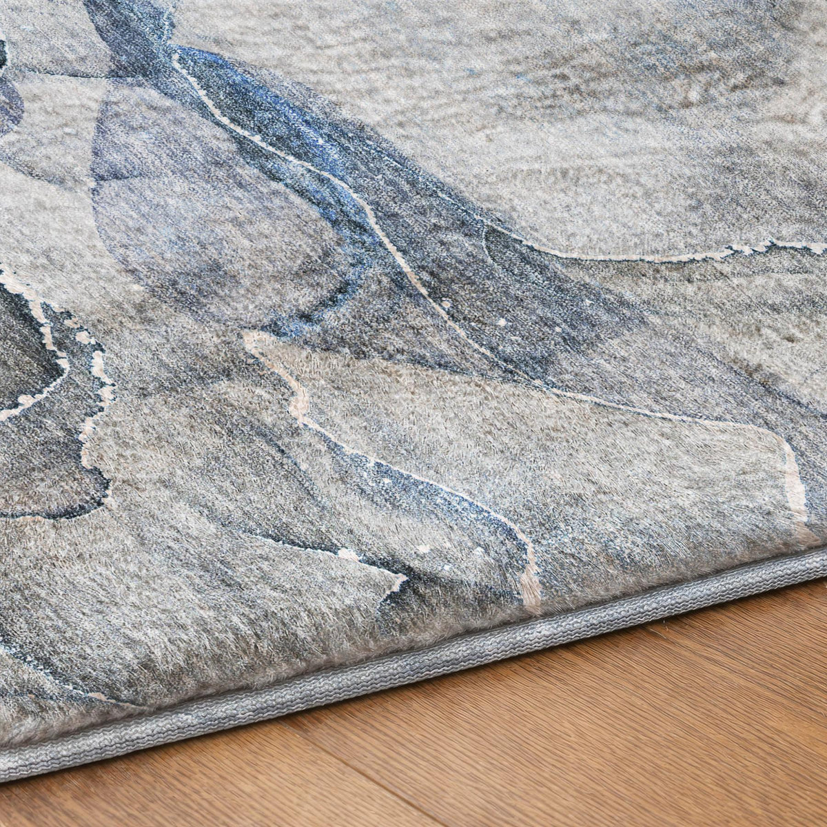8' Blue And Gray Abstract Shag Washable Round Rug With UV Protection - HomeRoots - Flyclothing LLC