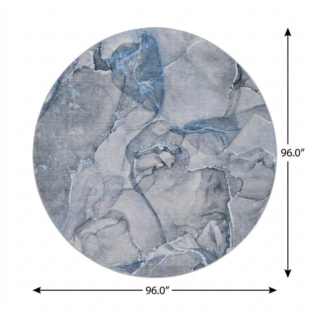 8' Blue And Gray Abstract Shag Washable Round Rug With UV Protection - HomeRoots - Flyclothing LLC