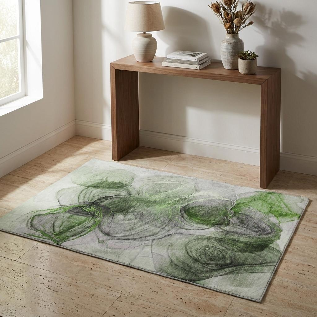 3' X 5' Olive Green And Green Abstract Shag Washable Area Rug With UV Protection - HomeRoots - Flyclothing LLC
