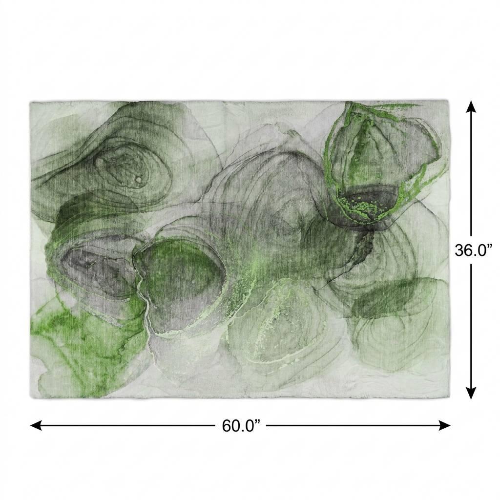 3' X 5' Olive Green And Green Abstract Shag Washable Area Rug With UV Protection - HomeRoots - Flyclothing LLC