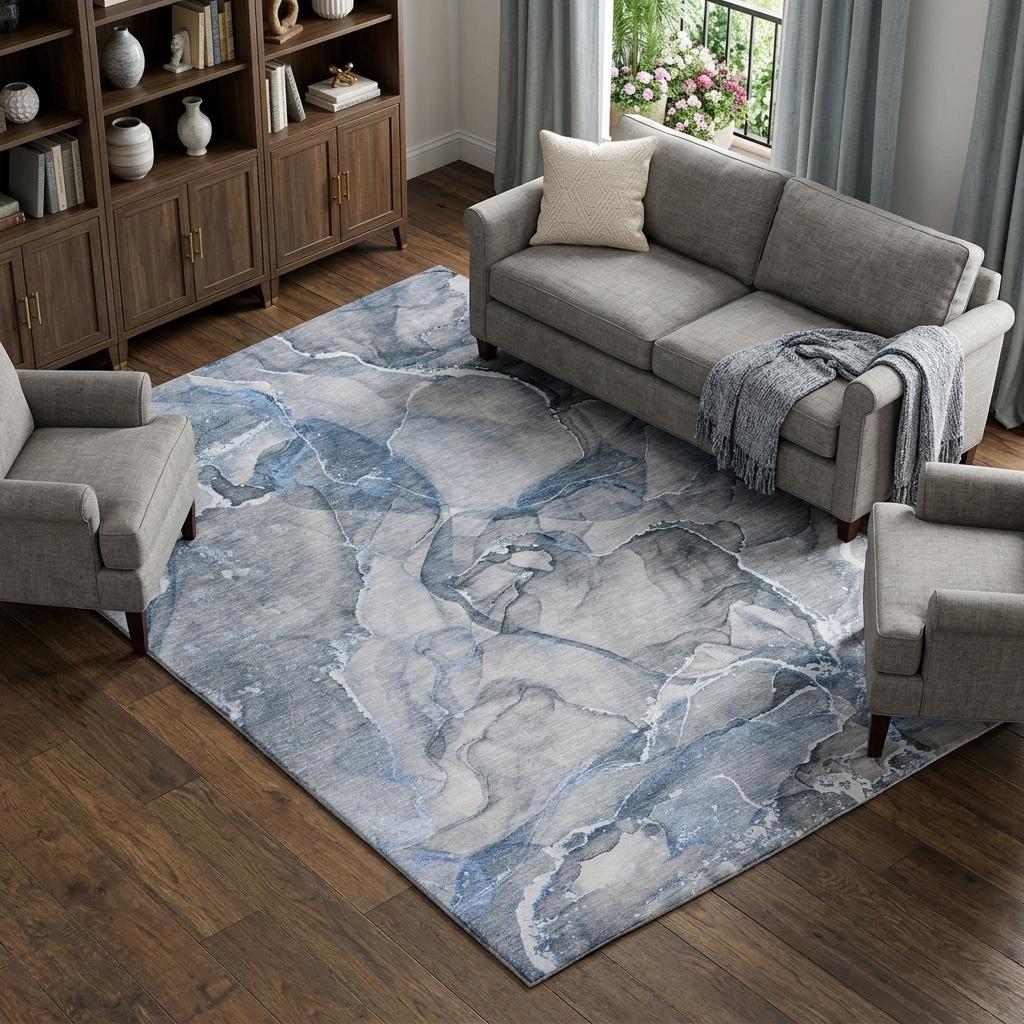 9' X 12' Blue And Gray Abstract Shag Washable Area Rug With UV Protection - HomeRoots - Flyclothing LLC