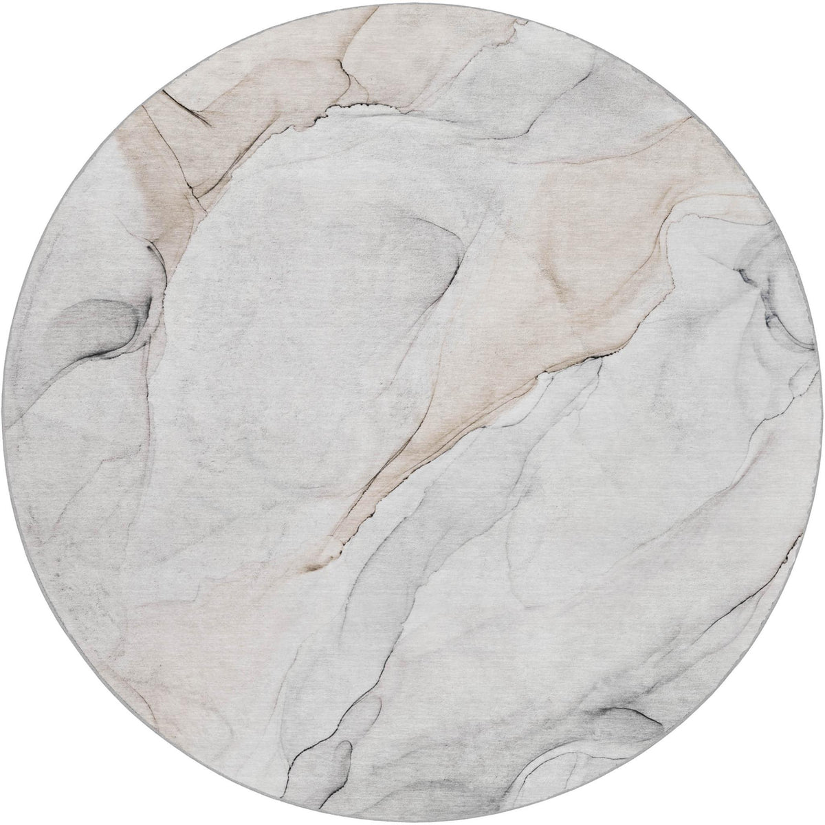 8' Ivory And Beige Abstract Shag Washable Round Rug With UV Protection - HomeRoots - Flyclothing LLC