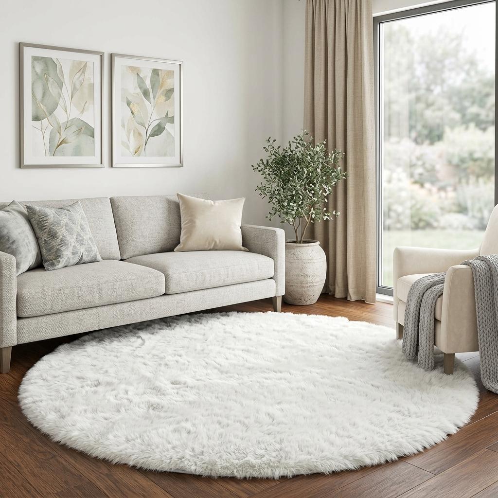 8' Ivory And Beige Abstract Shag Washable Round Rug With UV Protection - HomeRoots - Flyclothing LLC