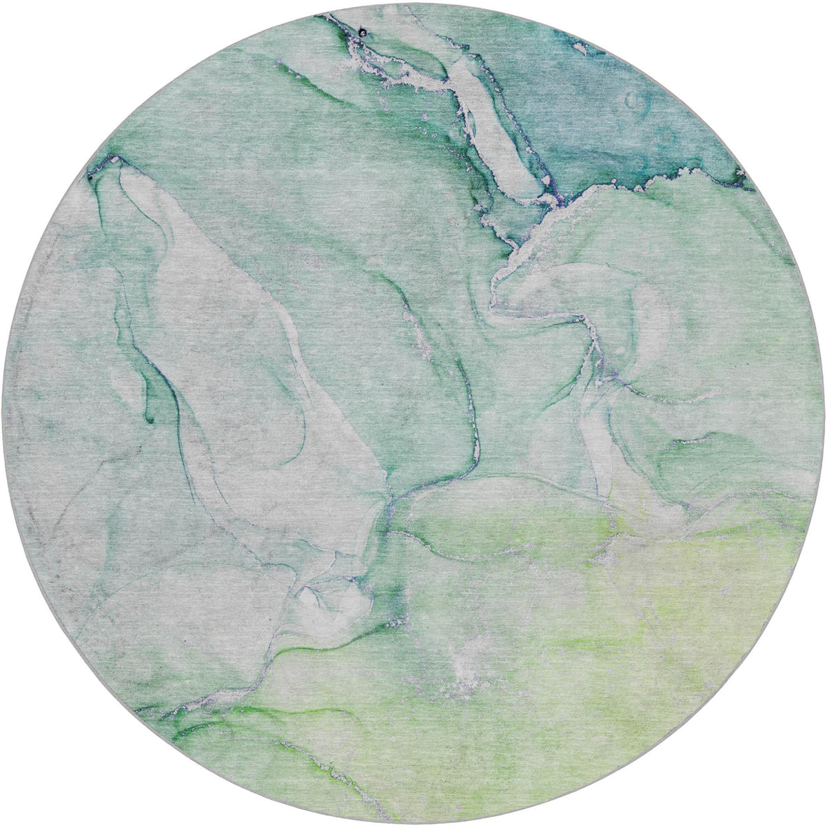 8' Green And Teal Abstract Shag Washable Round Rug With UV Protection - HomeRoots - Flyclothing LLC