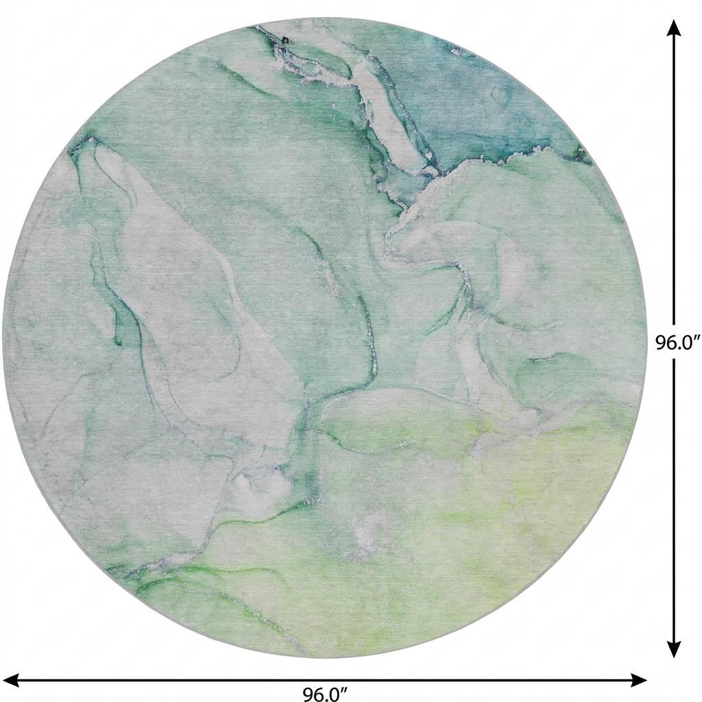 8' Green And Teal Abstract Shag Washable Round Rug With UV Protection - HomeRoots - Flyclothing LLC