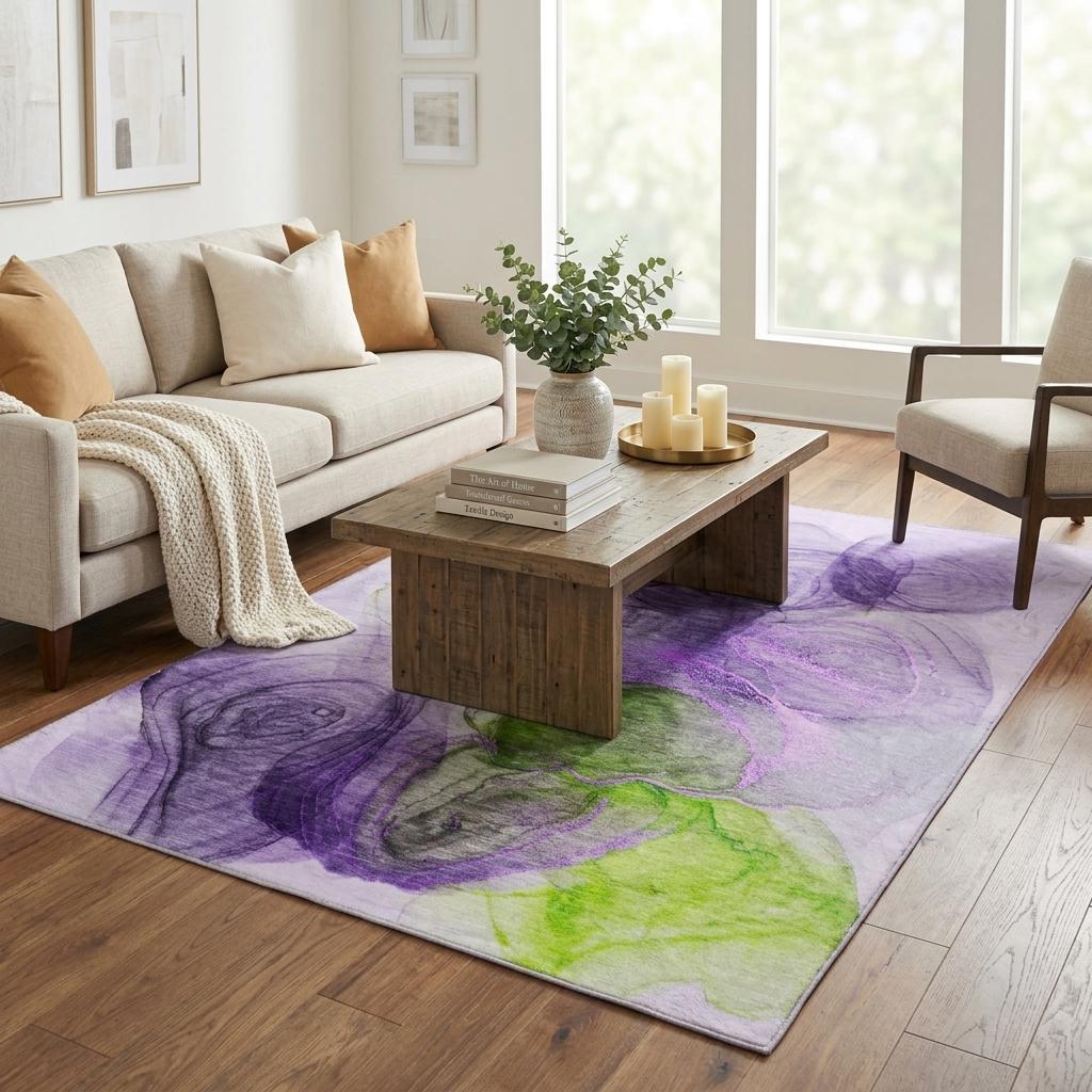 5' X 8' Purple And Lavender Abstract Shag Washable Area Rug With UV Protection - HomeRoots - Flyclothing LLC