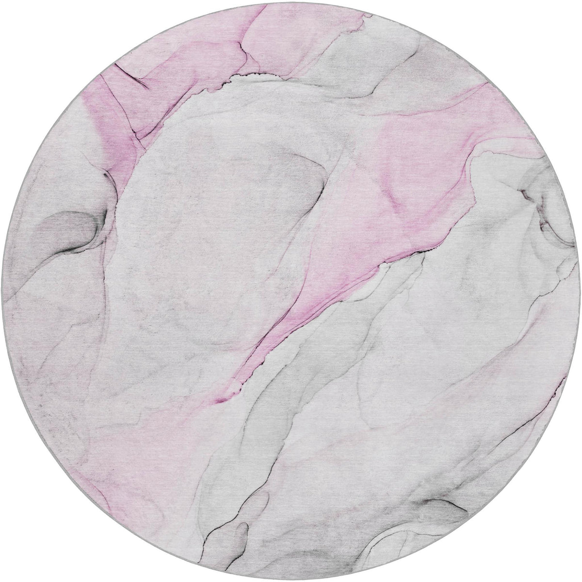 8' Pink And Gray Abstract Shag Washable Round Rug With UV Protection - HomeRoots - Flyclothing LLC