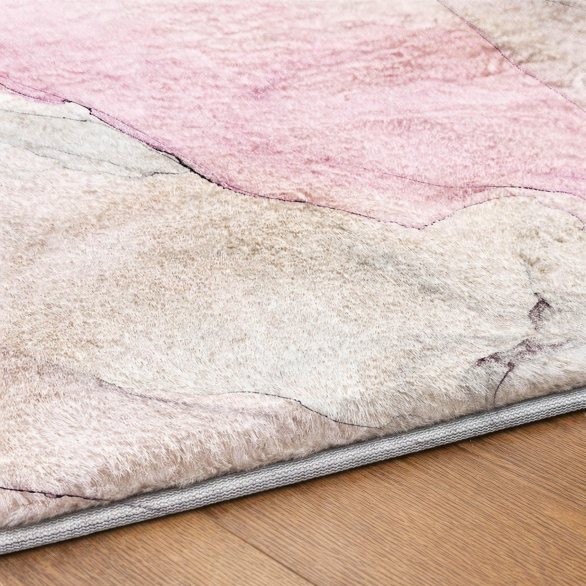 8' Pink And Gray Abstract Shag Washable Round Rug With UV Protection - HomeRoots - Flyclothing LLC