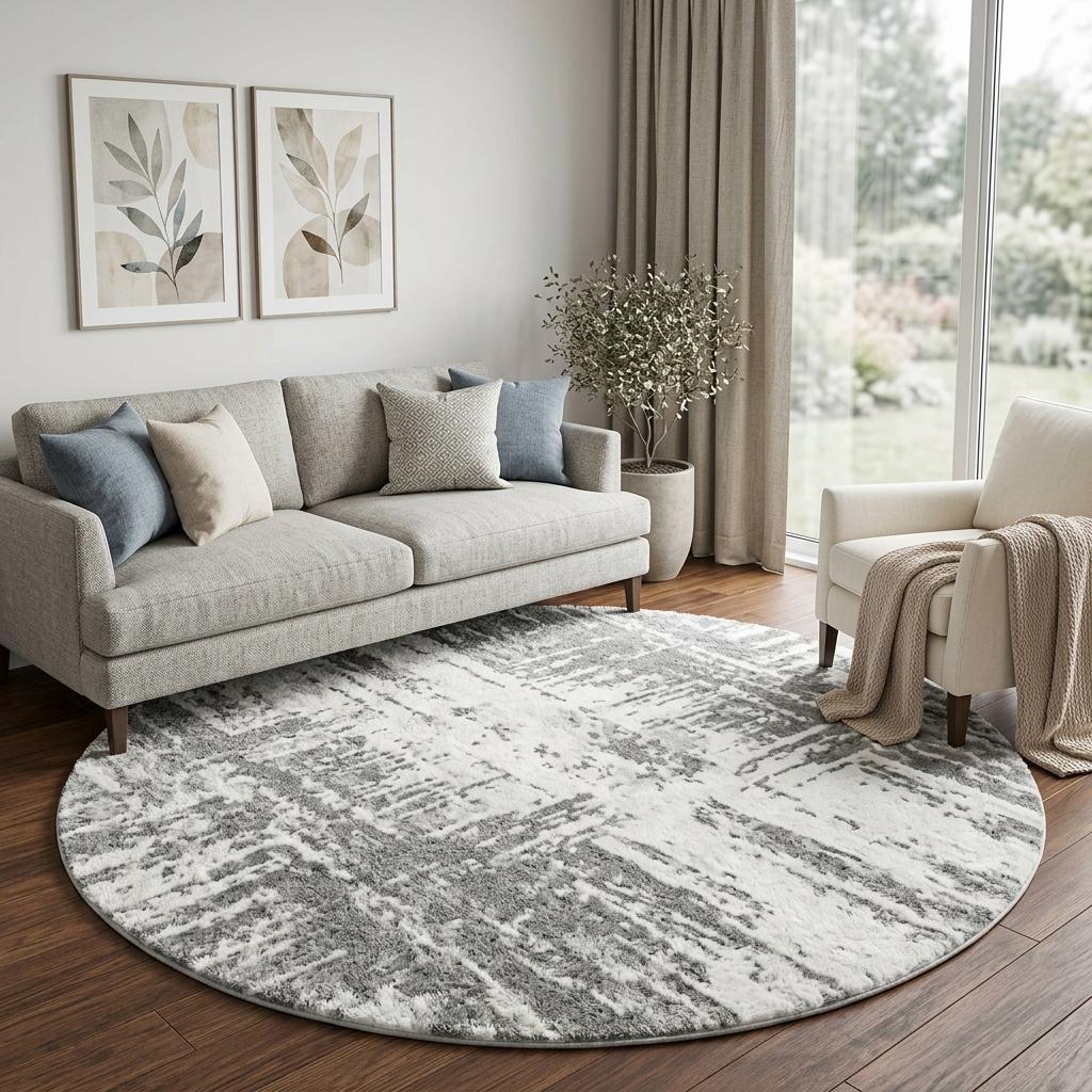 8' Pink And Gray Abstract Shag Washable Round Rug With UV Protection - HomeRoots - Flyclothing LLC