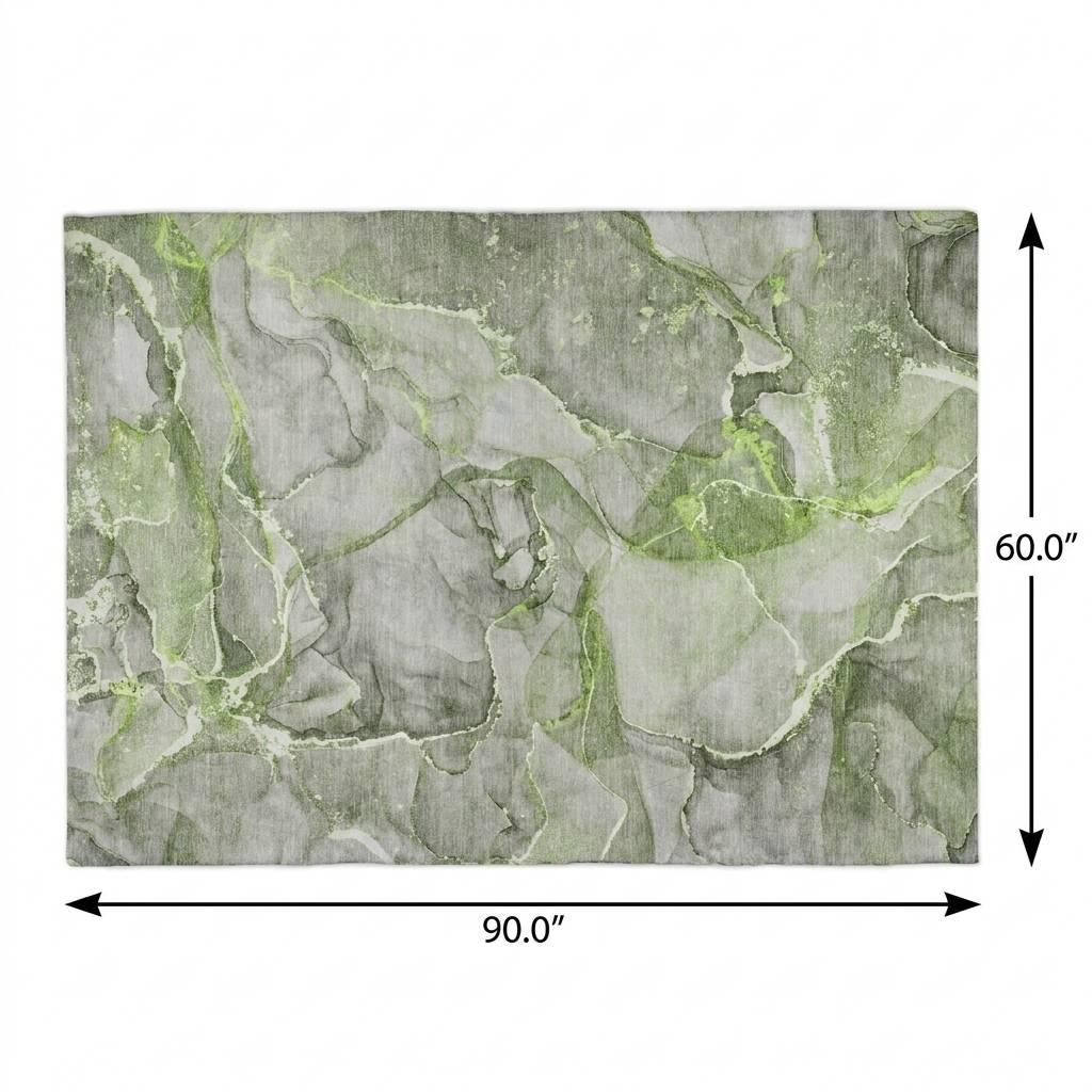 5' X 8' Green And Lime Green Abstract Shag Washable Area Rug With UV Protection - HomeRoots - Flyclothing LLC