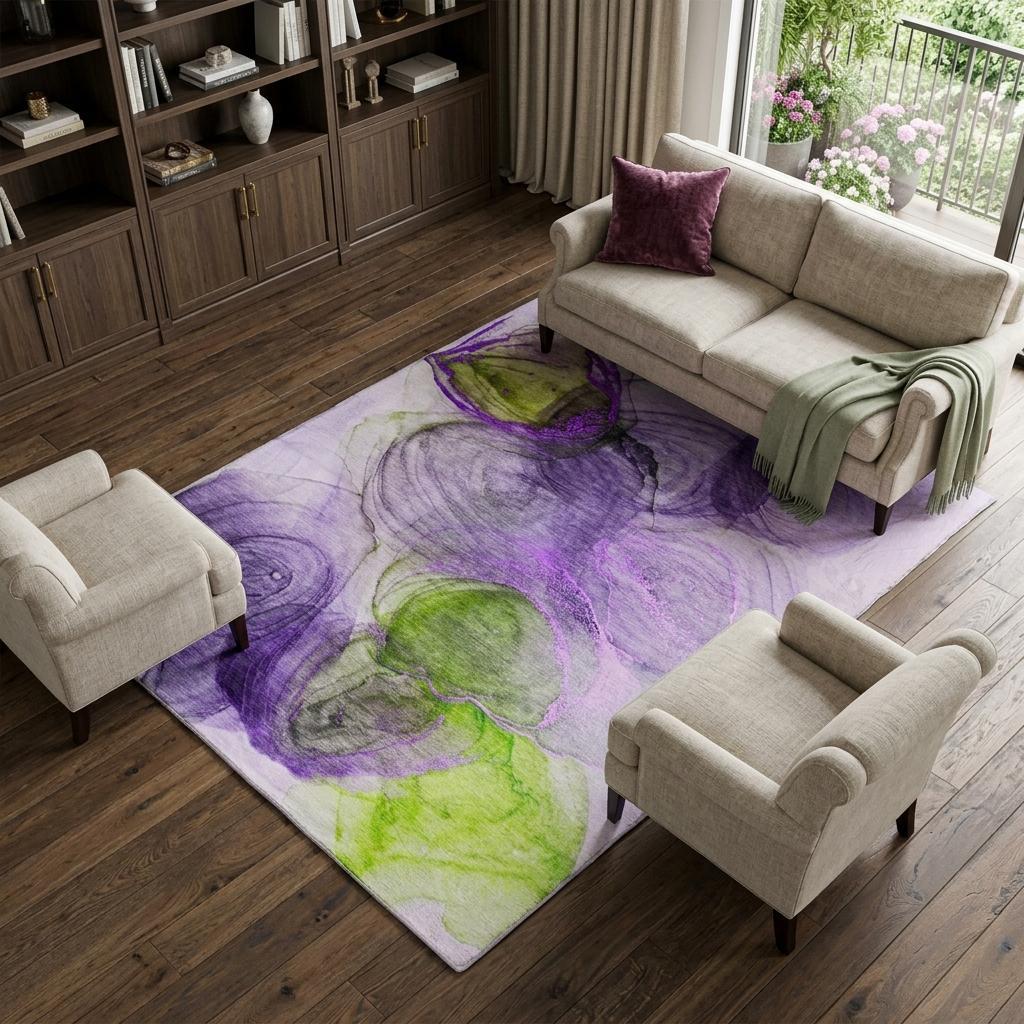 10' X 14' Purple And Lavender Abstract Shag Washable Area Rug With UV Protection - HomeRoots - Flyclothing LLC
