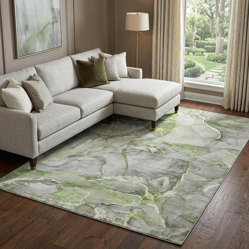 8' X 10' Green And Lime Green Abstract Shag Washable Area Rug With UV Protection - HomeRoots - Flyclothing LLC