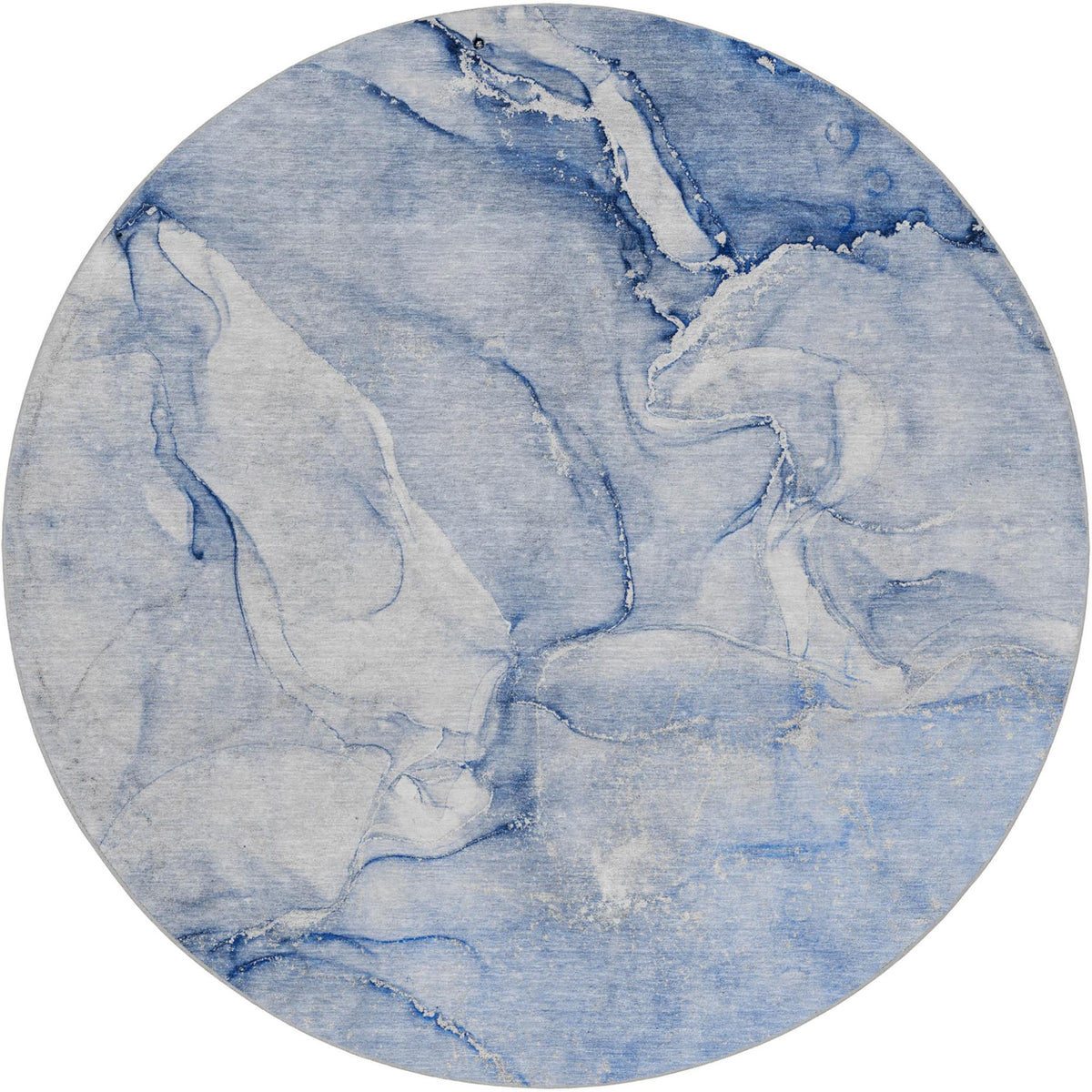 8' Navy Blue And Blue Abstract Shag Washable Round Rug With UV Protection - HomeRoots - Flyclothing LLC