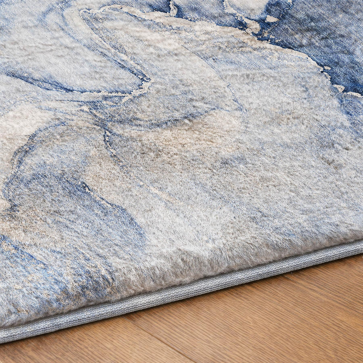 8' Navy Blue And Blue Abstract Shag Washable Round Rug With UV Protection - HomeRoots - Flyclothing LLC