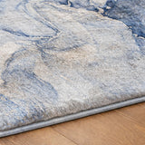 8' Navy Blue And Blue Abstract Shag Washable Round Rug With UV Protection - HomeRoots - Flyclothing LLC
