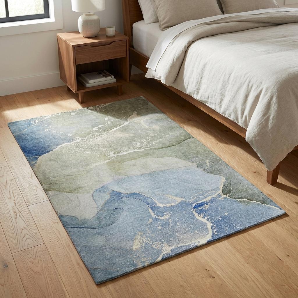 3' X 5' Blue And Denim Blue Abstract Shag Washable Area Rug With UV Protection - HomeRoots - Flyclothing LLC