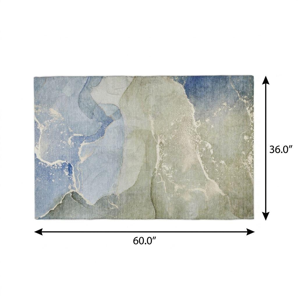 3' X 5' Blue And Denim Blue Abstract Shag Washable Area Rug With UV Protection - HomeRoots - Flyclothing LLC