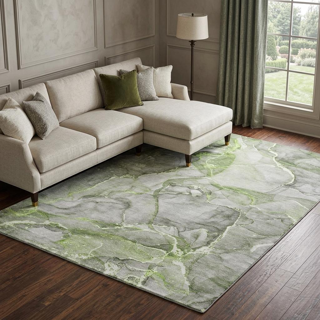 10' X 14' Green And Lime Green Abstract Shag Washable Area Rug With UV Protection - HomeRoots - Flyclothing LLC